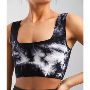 NWOT Free People Movement Black White Tie Dye Good Karma Square Neck Sports Bra